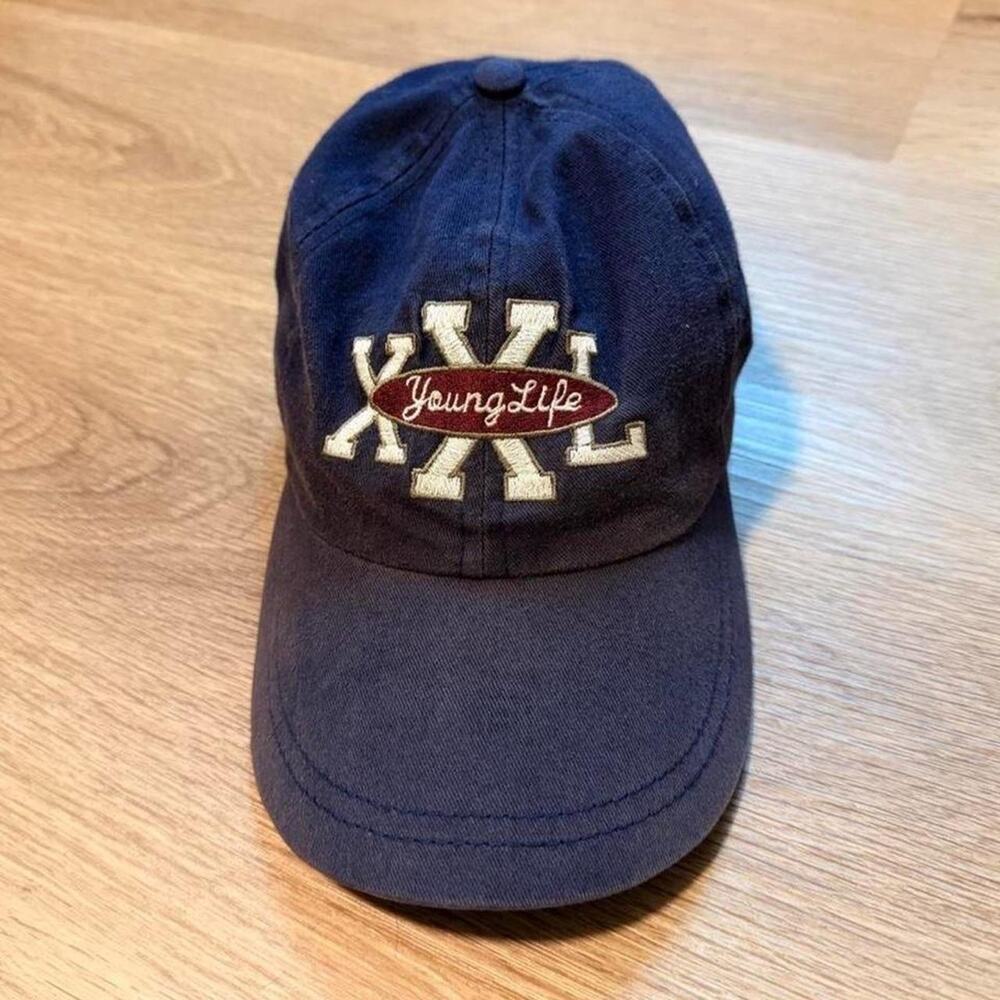 Vintage Young Life Navy Blue Baseball Cap Leather Strapback Dad Hat